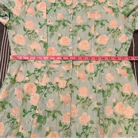 Hill House The Laura Dress Blue Roses Floral 100% Linen Button Down Large - Picture 9 of 10